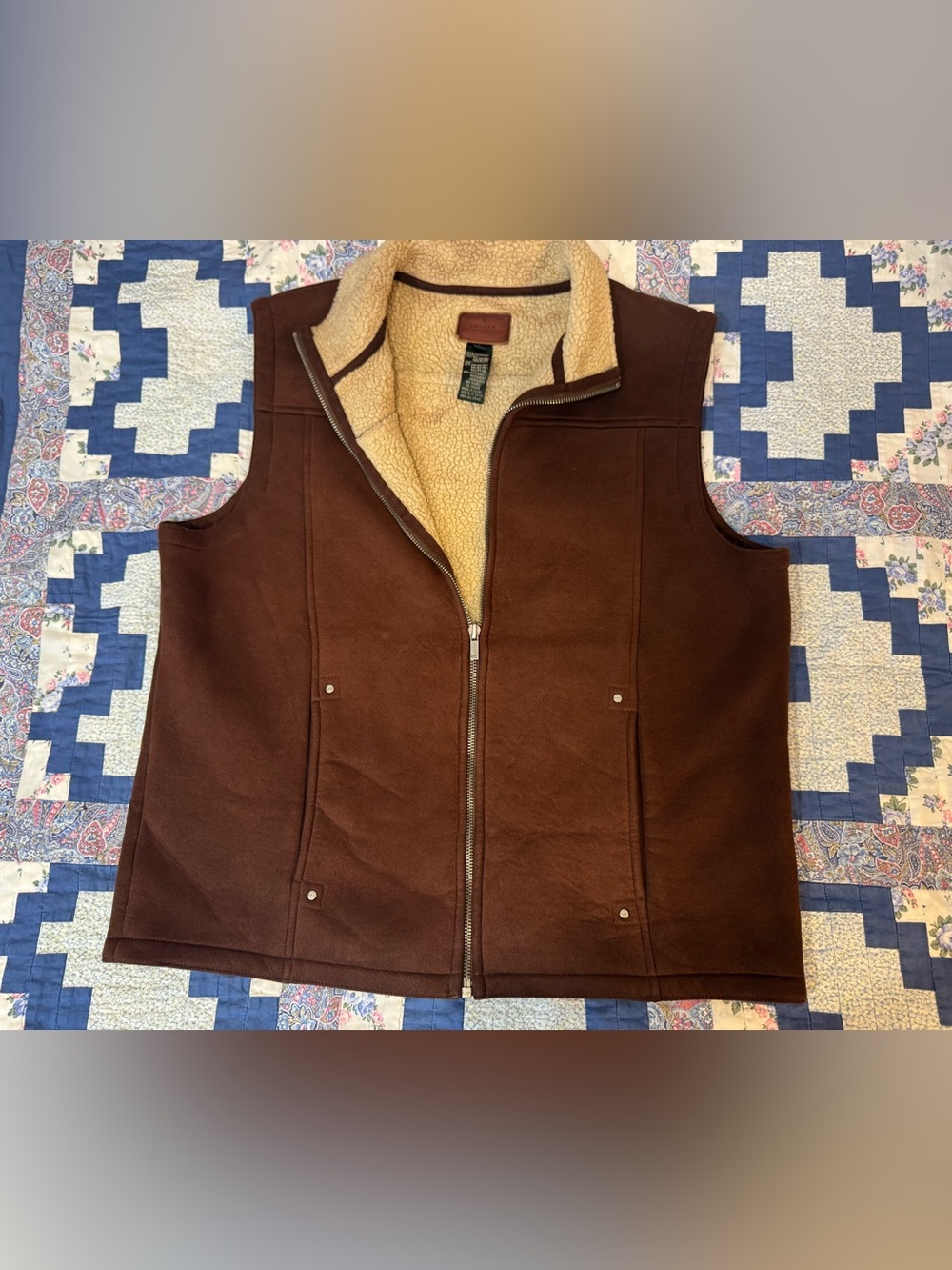 Vintage Style Lauren Ralph Lauren Faux Suede Vest With Sherpa Lining
